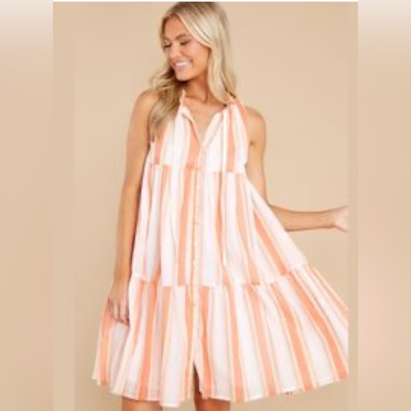Olivia James Dresses & Skirts - Olivia James The Label Ro Short Dress Orange Wide Stripe Size Large 100% Cotton